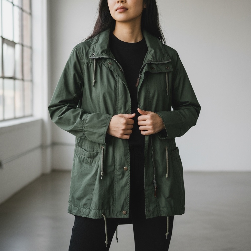 I. Spiewak & Sons Olive Hooded Jacket Raincoat‎ Windbreaker XS